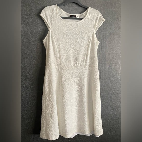 Cocomo Soft Brocade Patterned Fit N Flare Cap Sleeves White Dress Size M - Picture 4 of 6